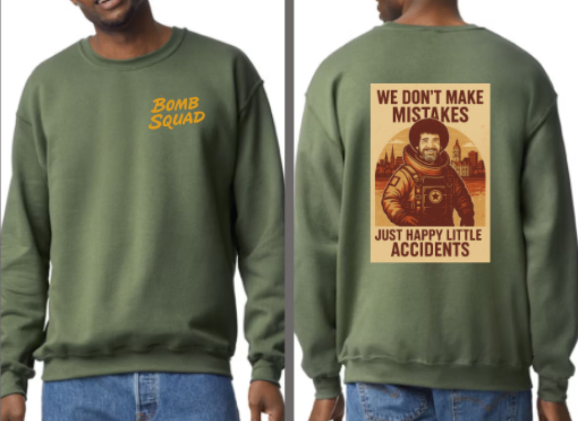 Bomb Squad Bob Ross Fleece Unisex Crewneck Sweatshirt