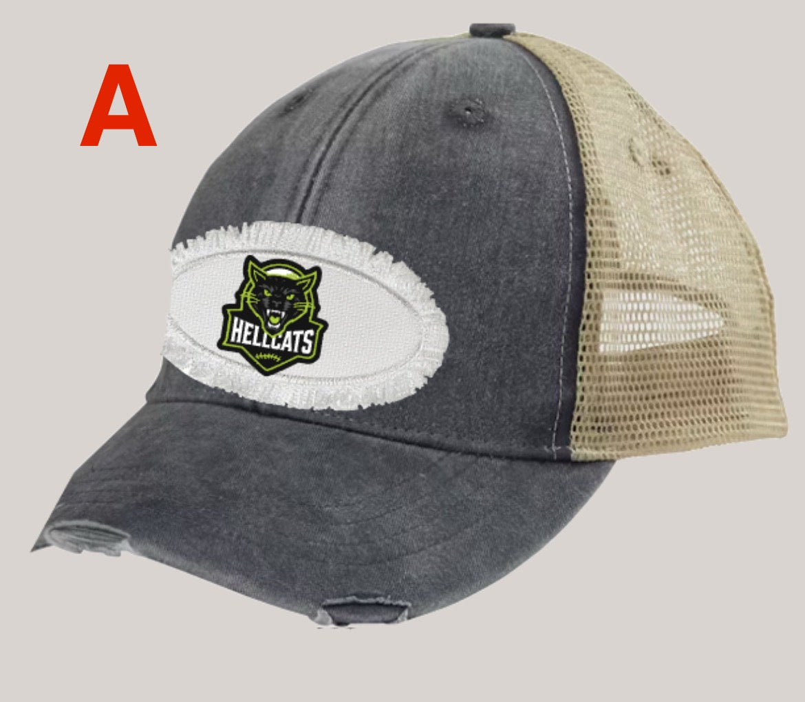 HELLCATS Distressed Trucker Hat With Patch-Charcoal/Tan