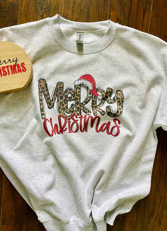 Merry Christmas Leopard Crewneck Sweatshirt