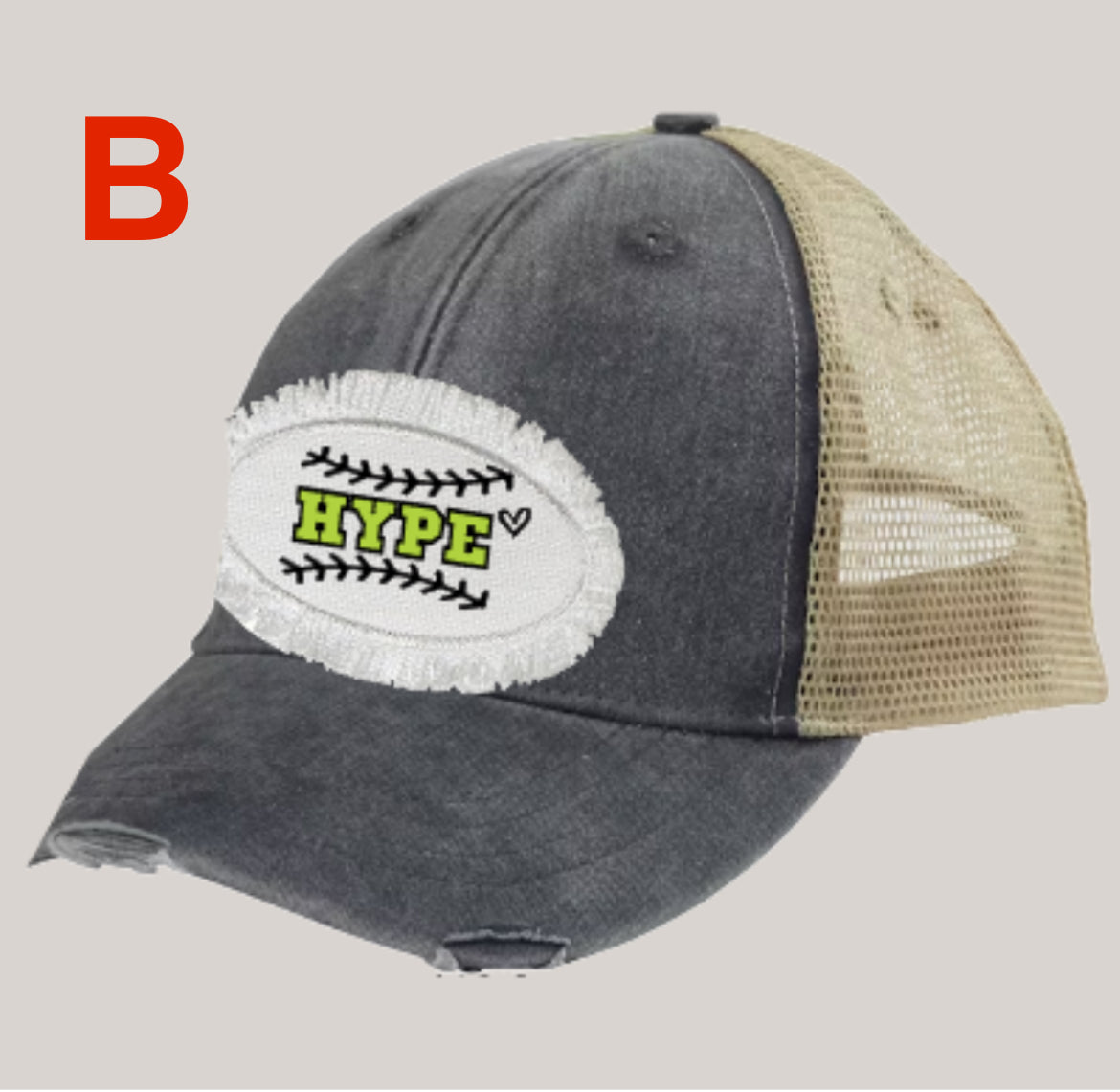 HYPE Distressed Trucker Hat With Patch-Charcoal/Tan