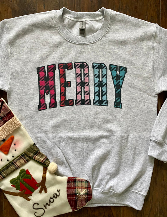 MERRY Plaid Crewneck Sweatshirt