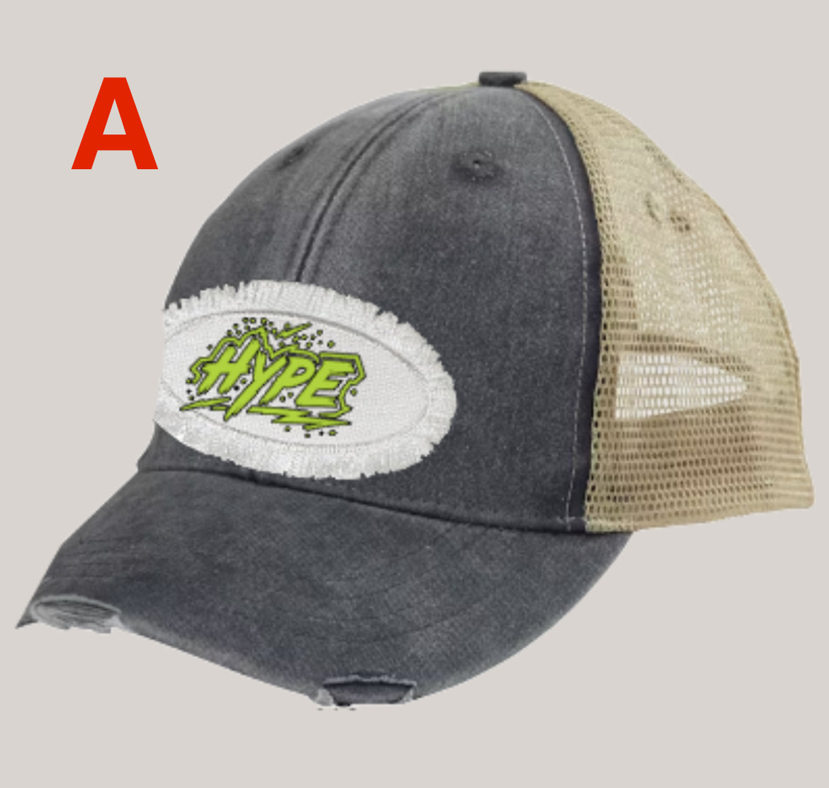 HYPE Distressed Trucker Hat With Patch-Charcoal/Tan