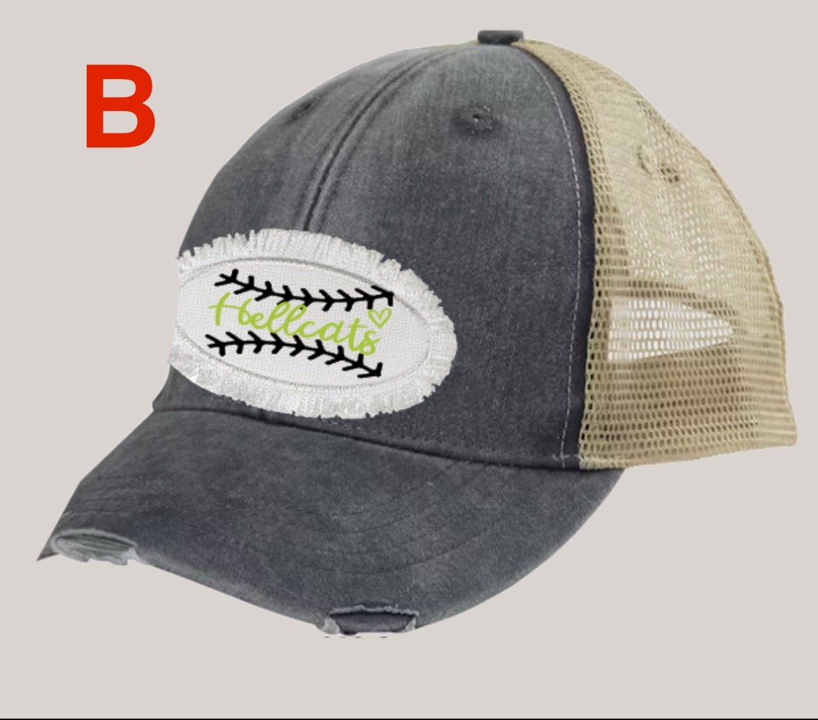 HELLCATS Distressed Trucker Hat With Patch-Charcoal/Tan