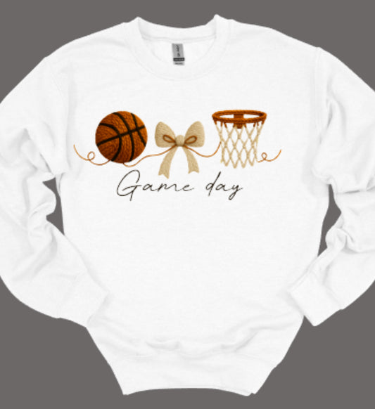 Game Day Basketball Faux Crochet Crewneck Sweatshirt