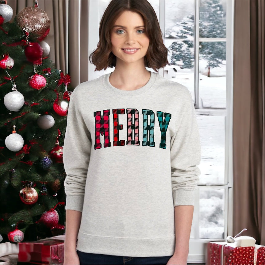 MERRY Plaid Crewneck Sweatshirt