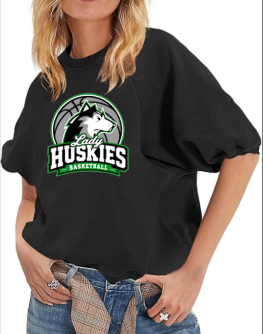 Lady Huskies Basketball Womens Oversized Short Sleeve Sweatshirt w/ Puff Sleeves