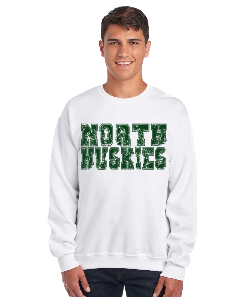 Distressed Varsity HUSKIES Crewneck Sweatshirt