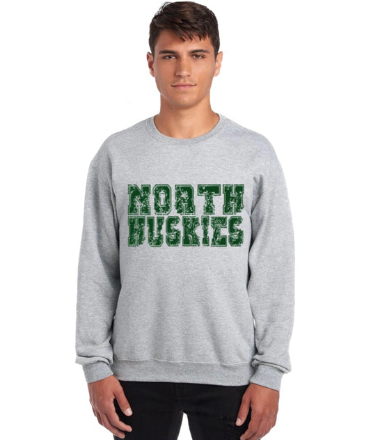 Distressed Varsity HUSKIES Crewneck Sweatshirt