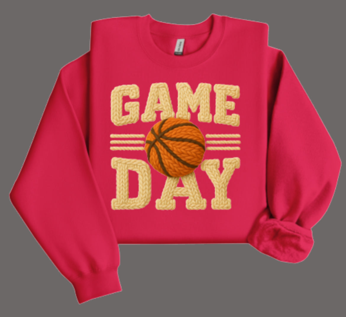Basketball Game Day Faux Crochet Crewneck Sweatshirt