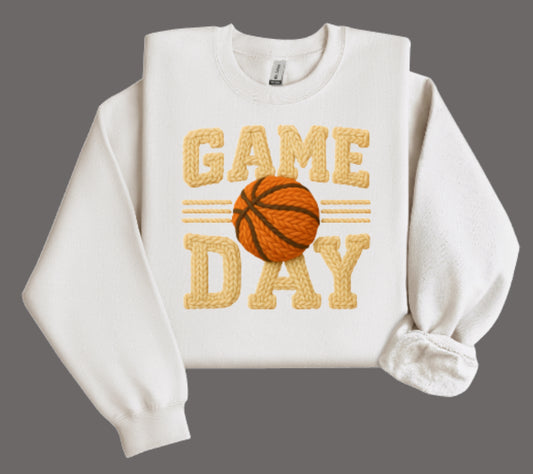 Basketball Game Day Faux Crochet Crewneck Sweatshirt