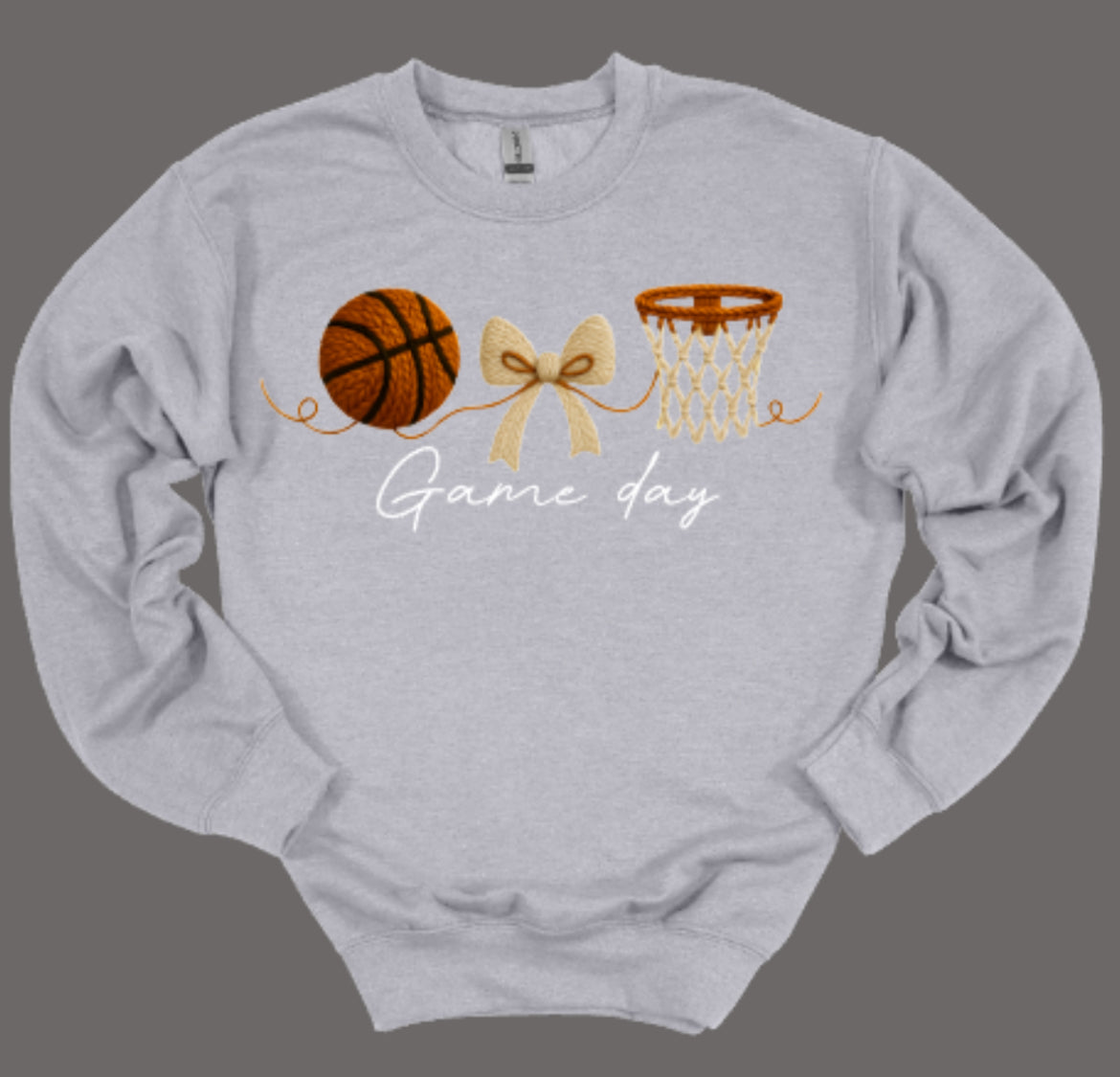 Game Day Basketball Faux Crochet Crewneck Sweatshirt