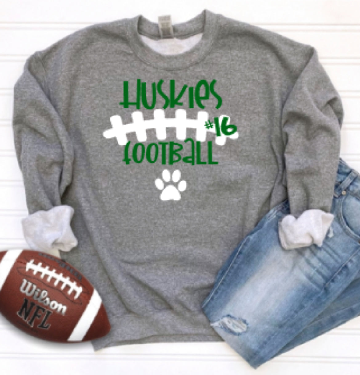 Huskies Football Stitches Crewneck Sweatshirt