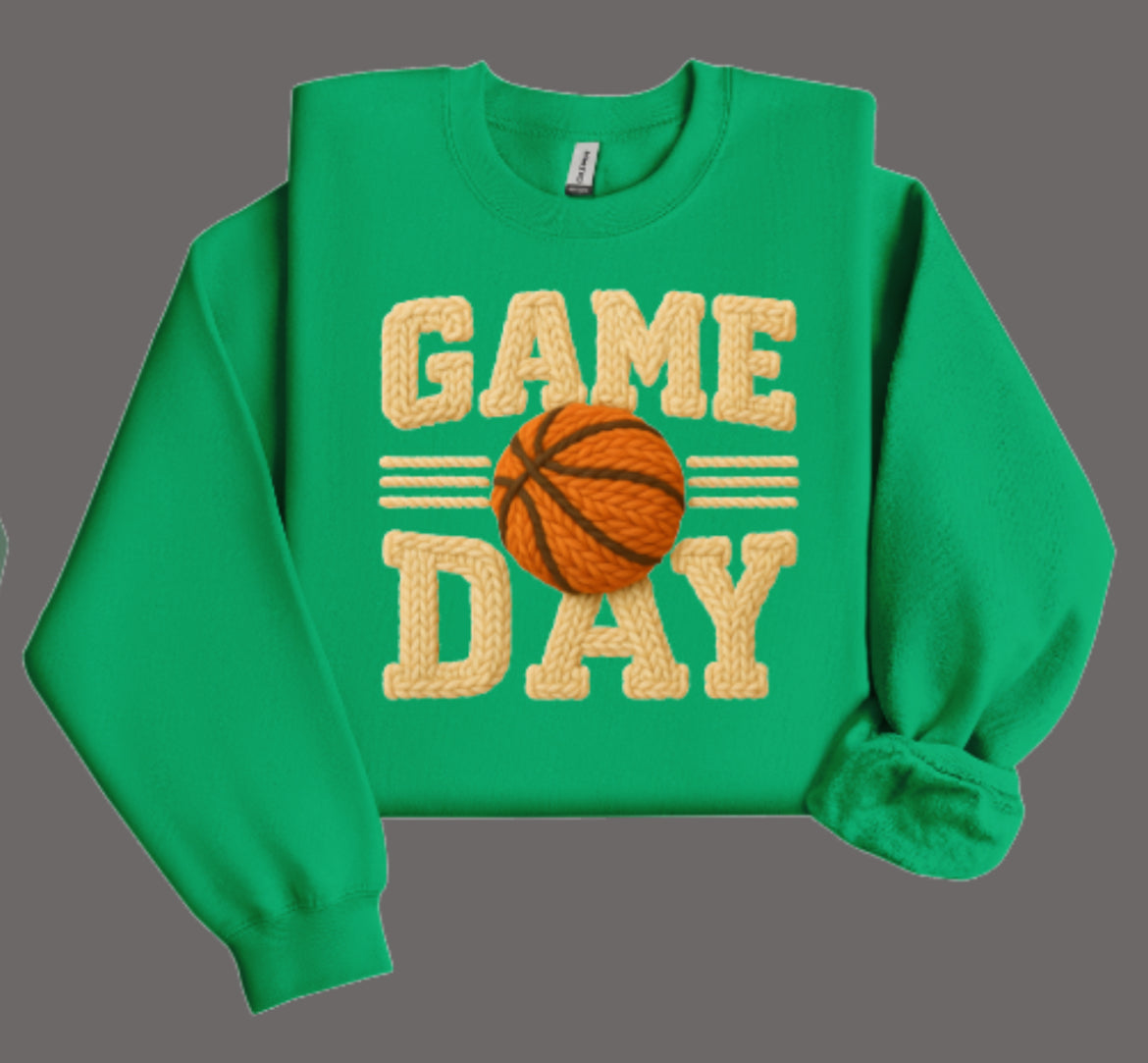 Basketball Game Day Faux Crochet Crewneck Sweatshirt