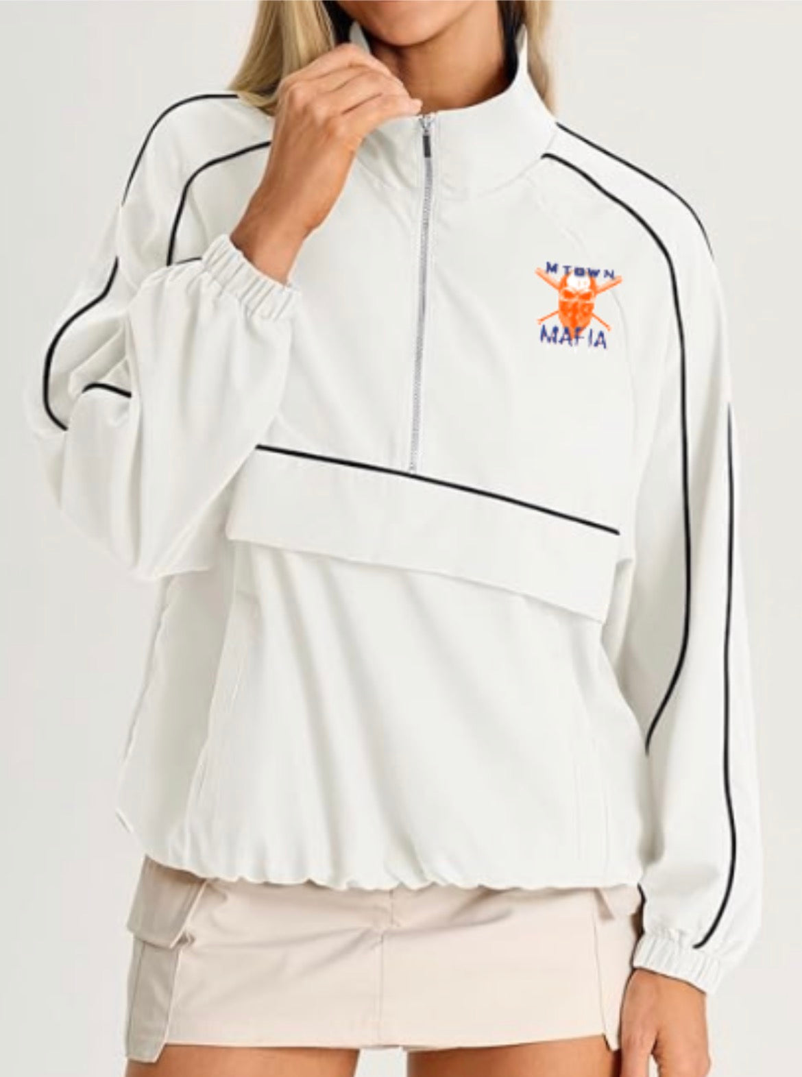 Mafia Logo Oversized Quarter Zip Pullover Women Lightweight Windbreaker with Pocket