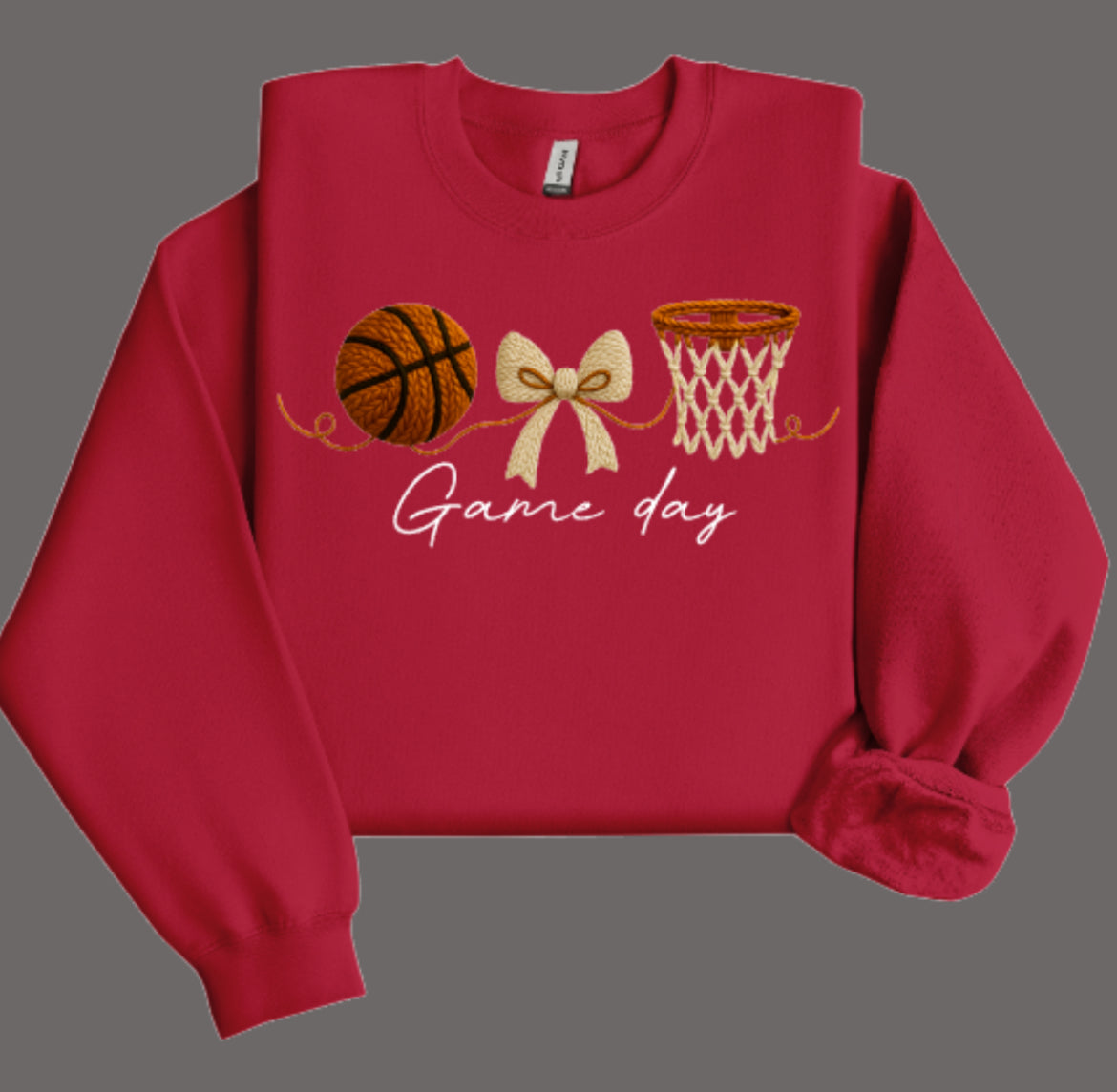 Game Day Basketball Faux Crochet Crewneck Sweatshirt