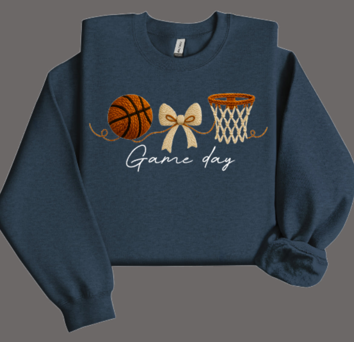 Game Day Basketball Faux Crochet Crewneck Sweatshirt