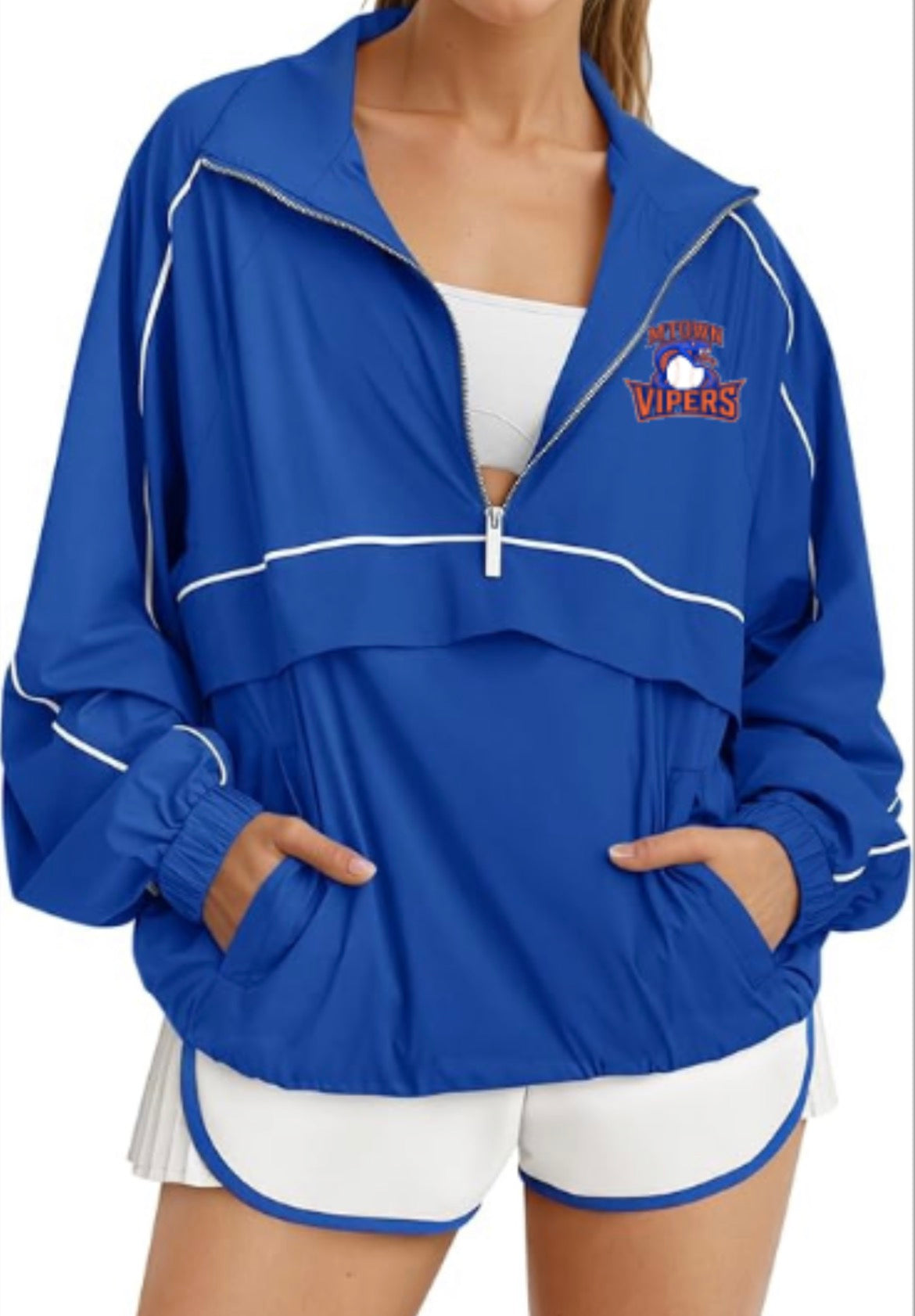 Vipers Logo Oversized Quarter Zip Pullover Women Lightweight Windbreaker with Pocket