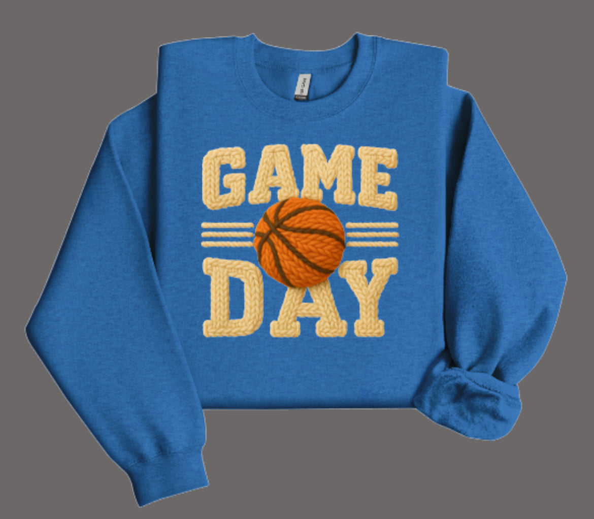 Basketball Game Day Faux Crochet Crewneck Sweatshirt