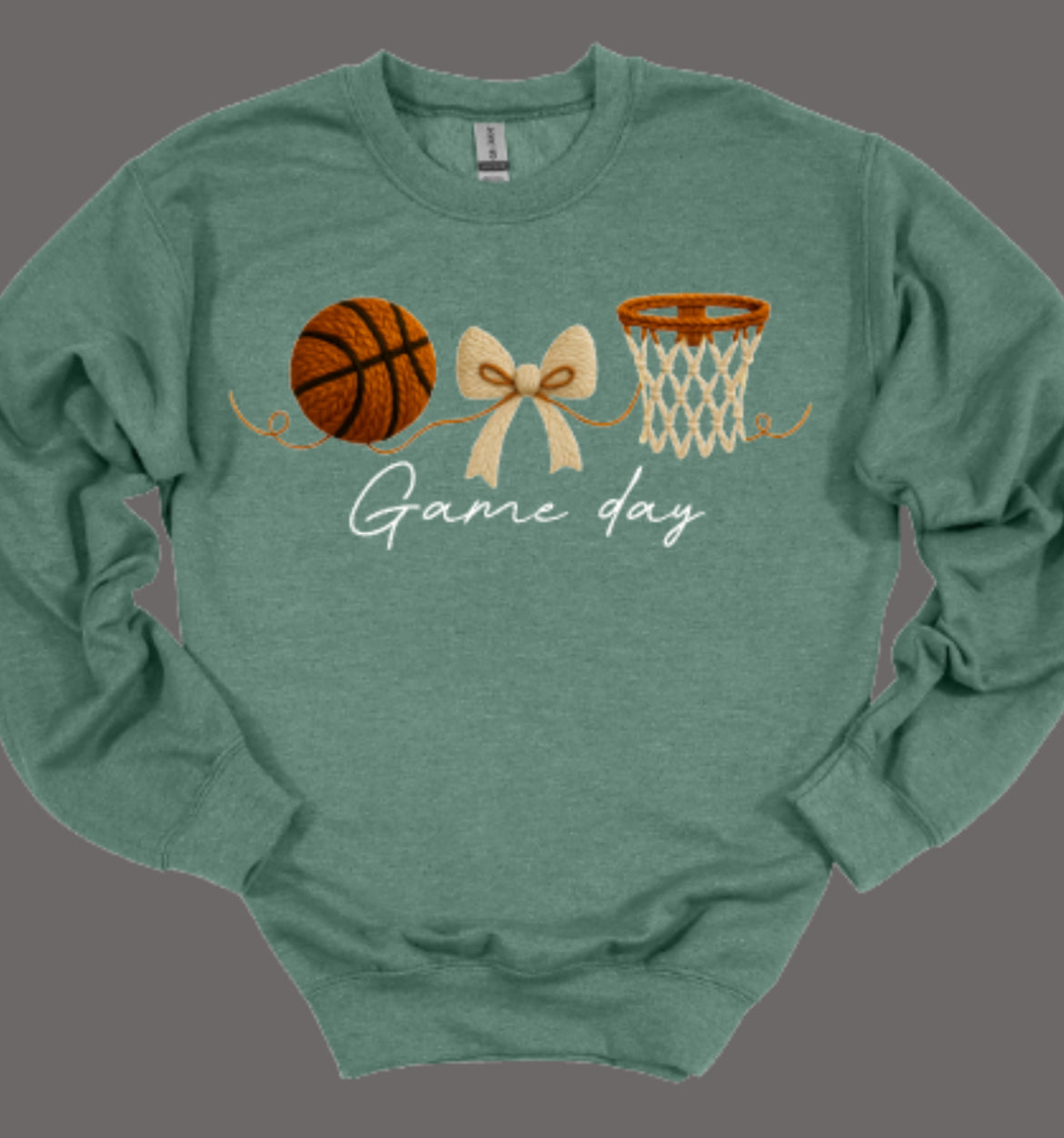 Game Day Basketball Faux Crochet Crewneck Sweatshirt