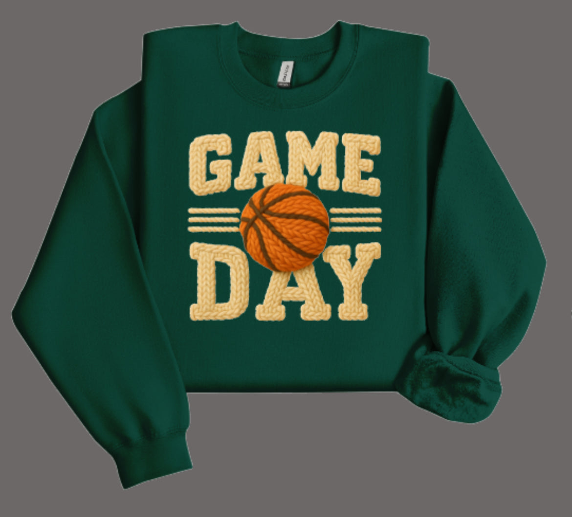Basketball Game Day Faux Crochet Crewneck Sweatshirt