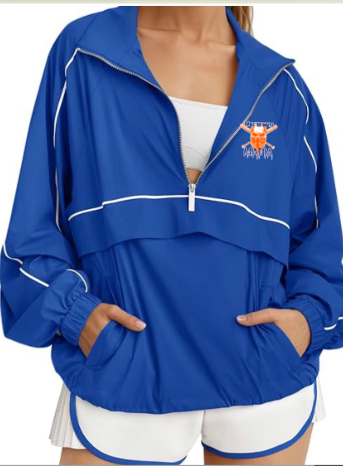Mafia Logo Oversized Quarter Zip Pullover Women Lightweight Windbreaker with Pocket