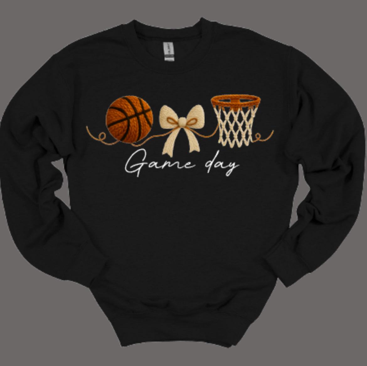 Game Day Basketball Faux Crochet Crewneck Sweatshirt