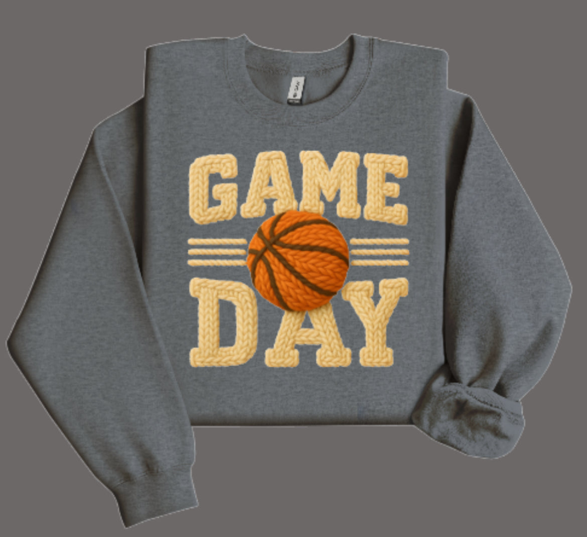 Basketball Game Day Faux Crochet Crewneck Sweatshirt