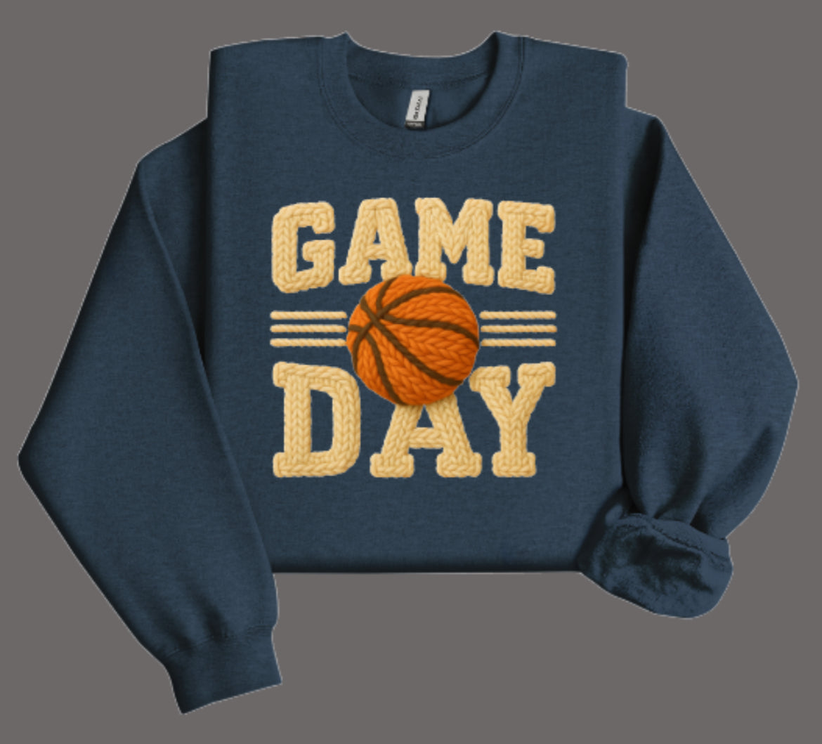 Basketball Game Day Faux Crochet Crewneck Sweatshirt