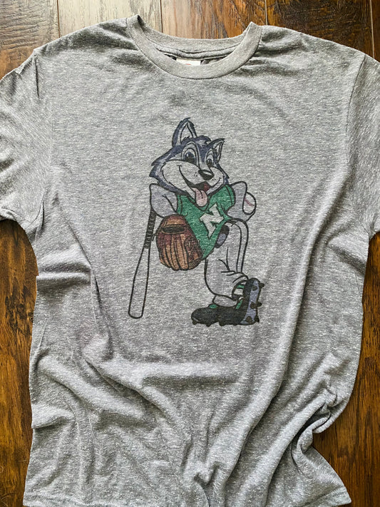 Husky Mascot Baseball Graphite Snow Heather Tee