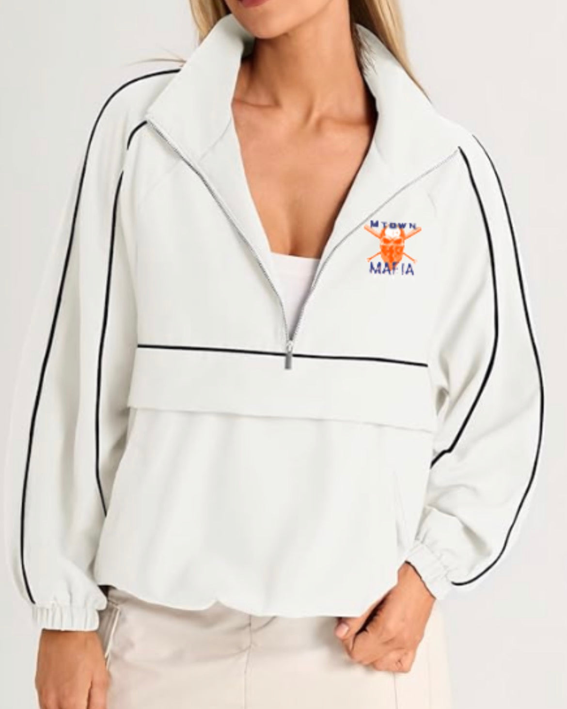 Mafia Logo Oversized Quarter Zip Pullover Women Lightweight Windbreaker with Pocket
