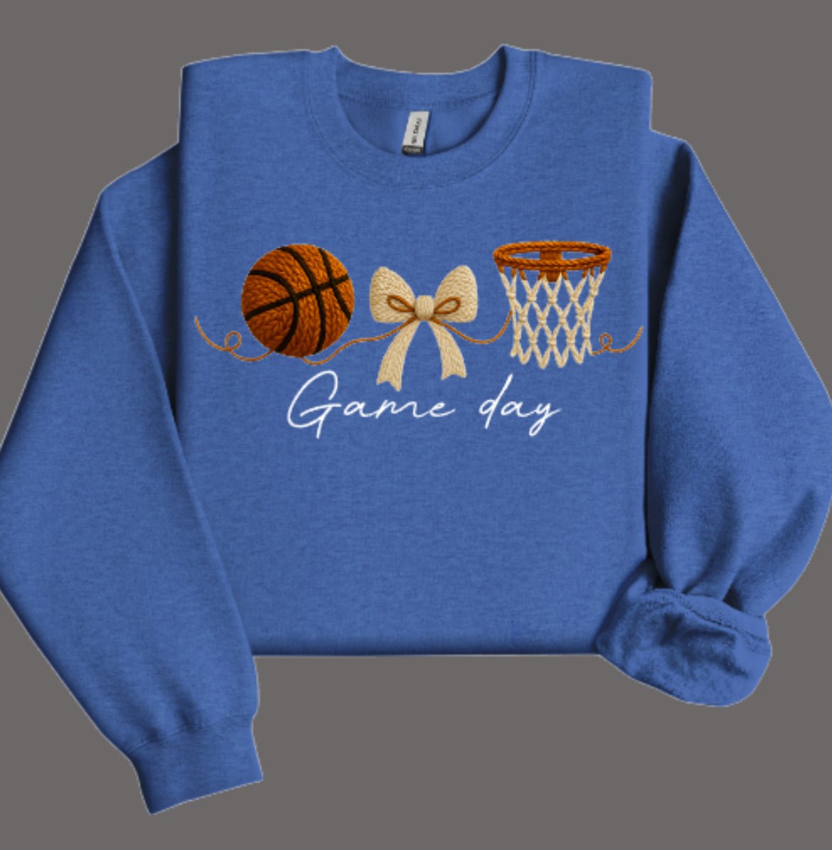 Game Day Basketball Faux Crochet Crewneck Sweatshirt