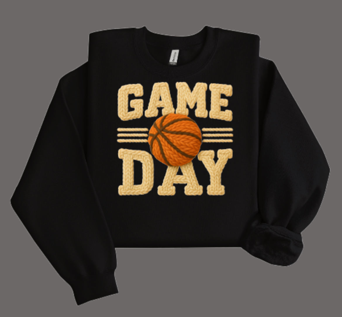 Basketball Game Day Faux Crochet Crewneck Sweatshirt