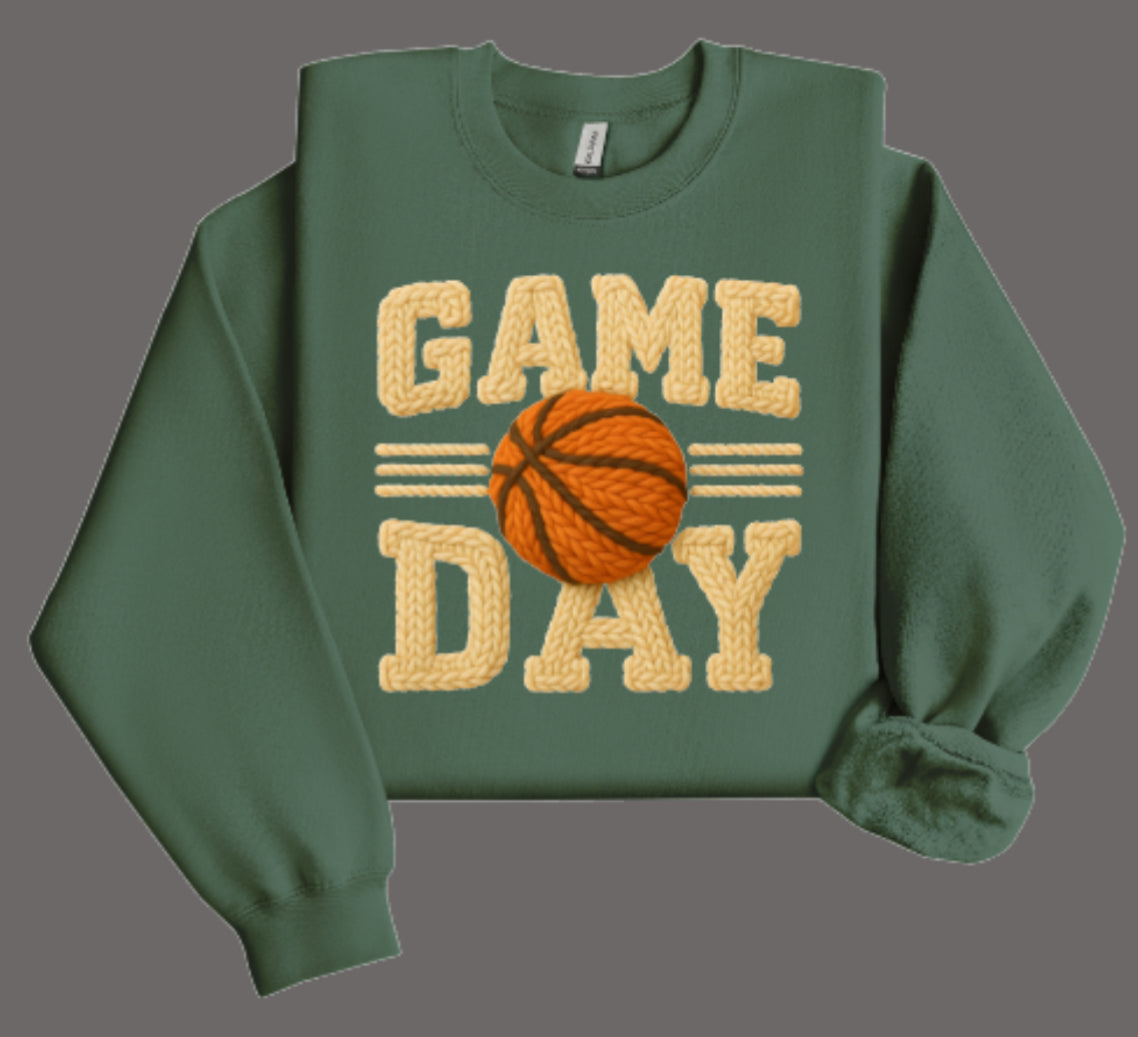 Basketball Game Day Faux Crochet Crewneck Sweatshirt