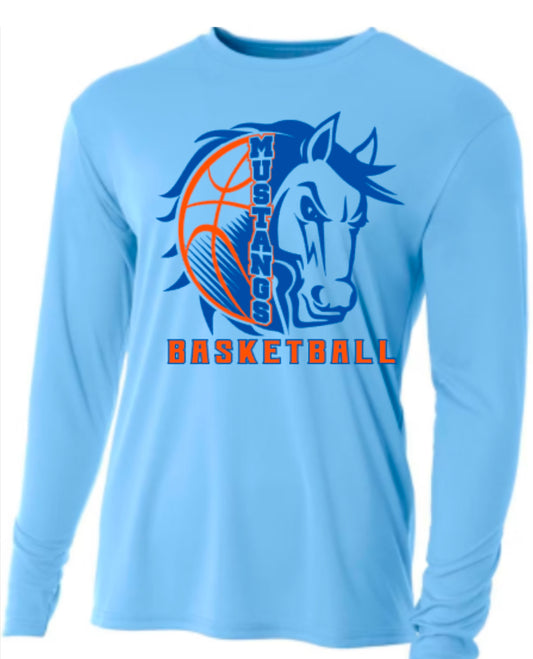 **REQUIRED PLAYER SHOOTING SHIRT** Long Sleeve Performance Tee-6th Grade Mustangs Basketball 2023