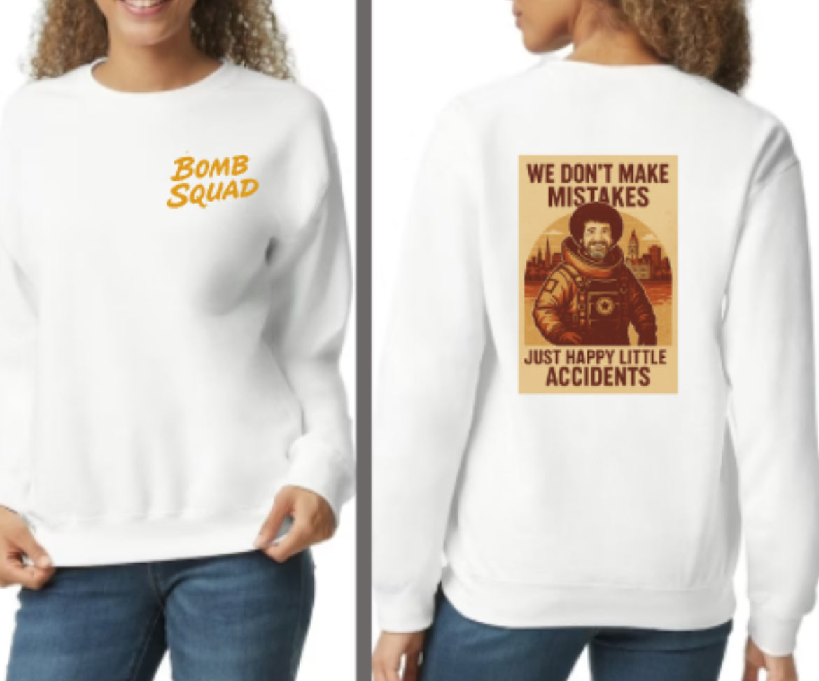 Bomb Squad Bob Ross Fleece Unisex Crewneck Sweatshirt