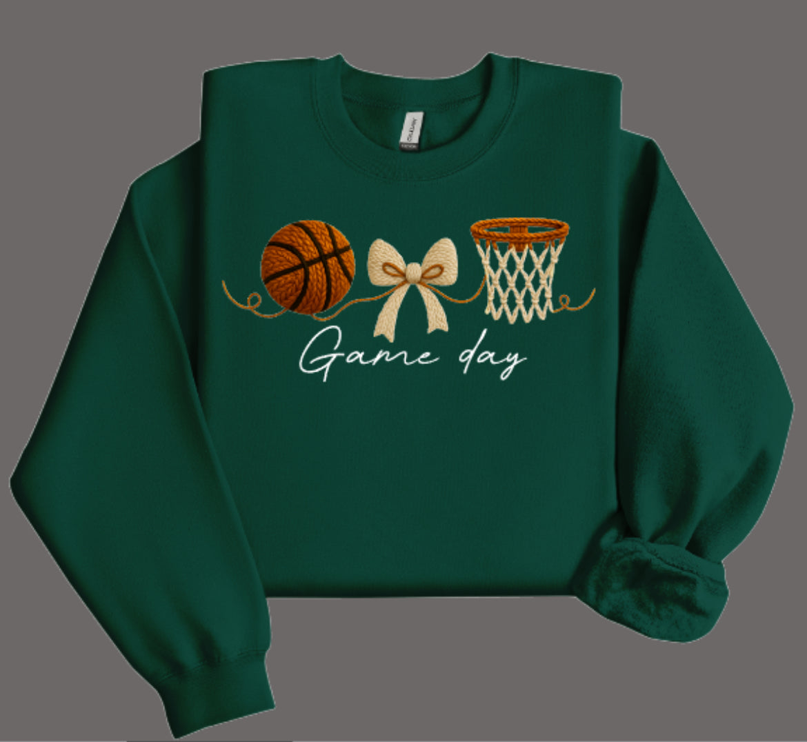 Game Day Basketball Faux Crochet Crewneck Sweatshirt