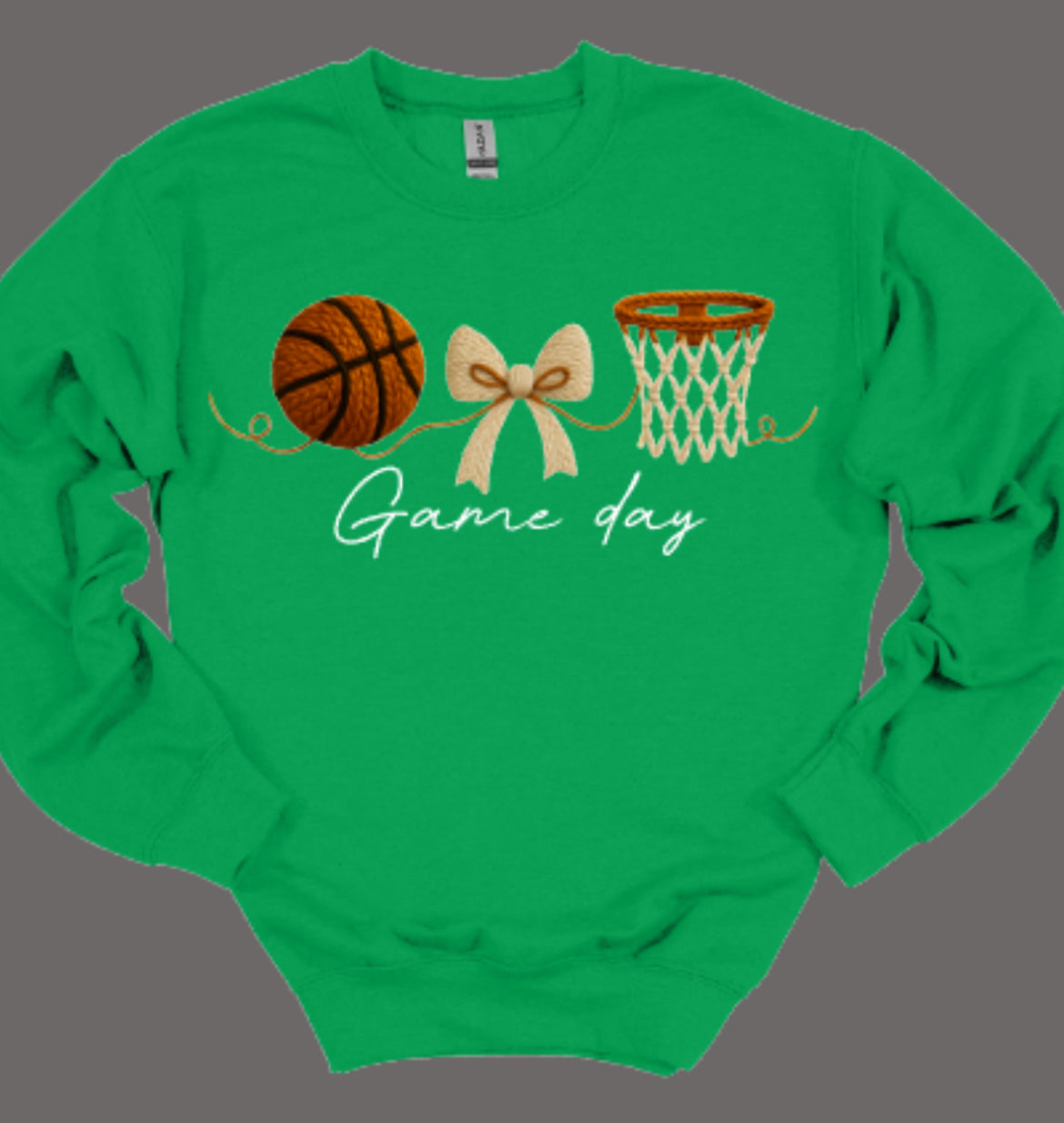 Game Day Basketball Faux Crochet Crewneck Sweatshirt