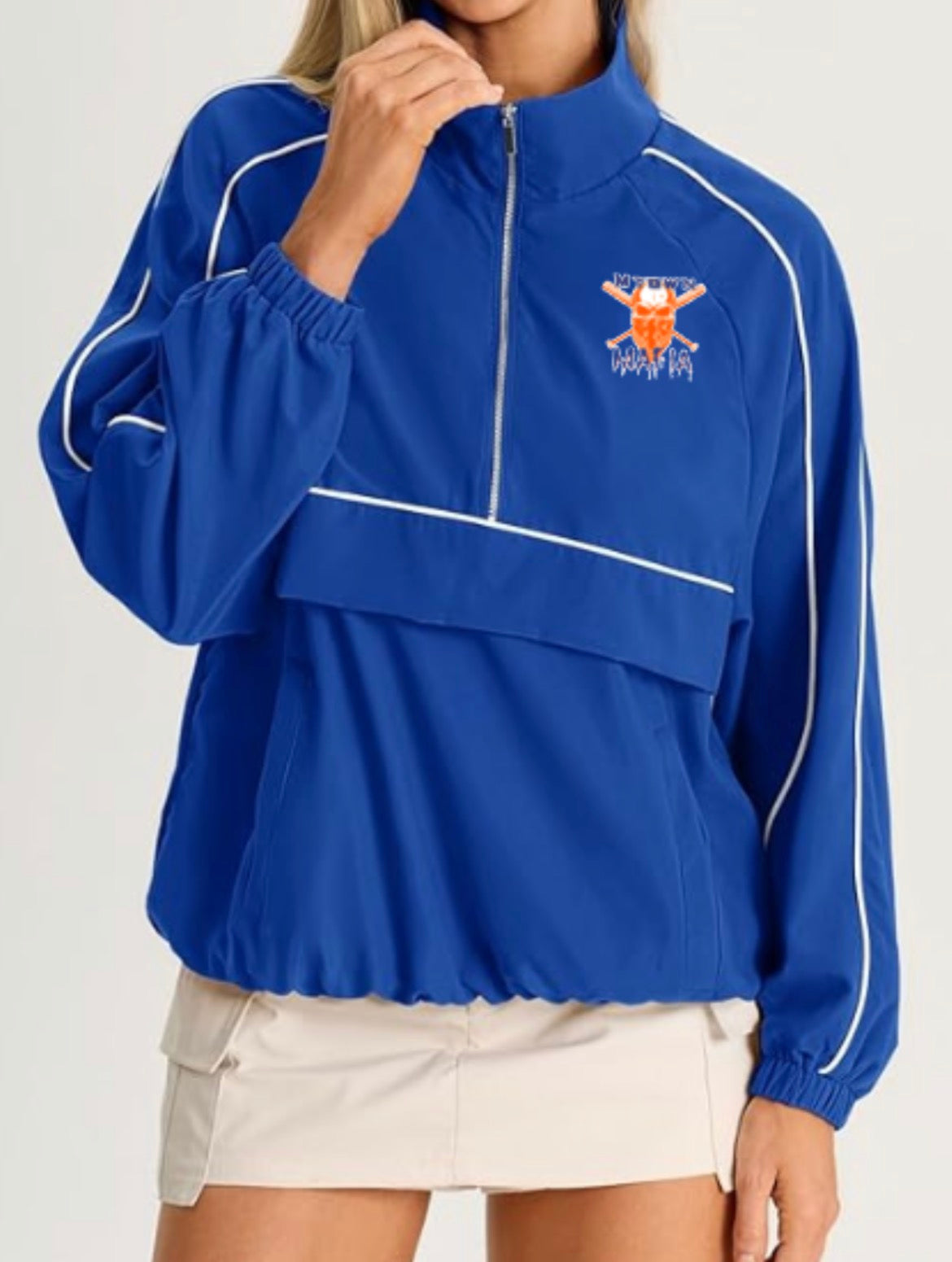 Mafia Logo Oversized Quarter Zip Pullover Women Lightweight Windbreaker with Pocket