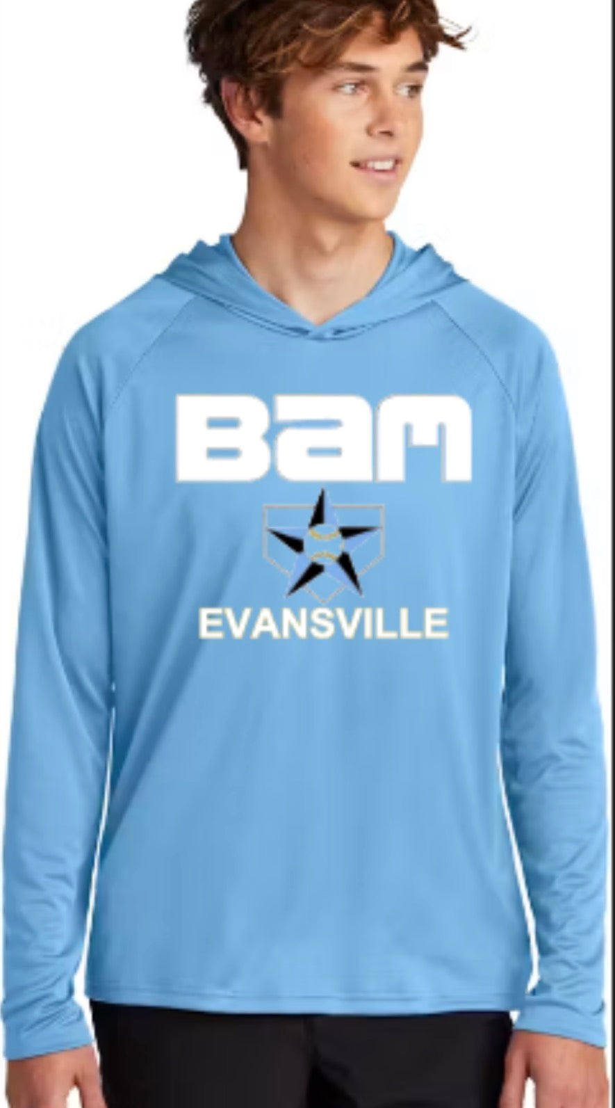 BAM Evansville Full Logo Zone Performance Hooded Long Sleeve Tee