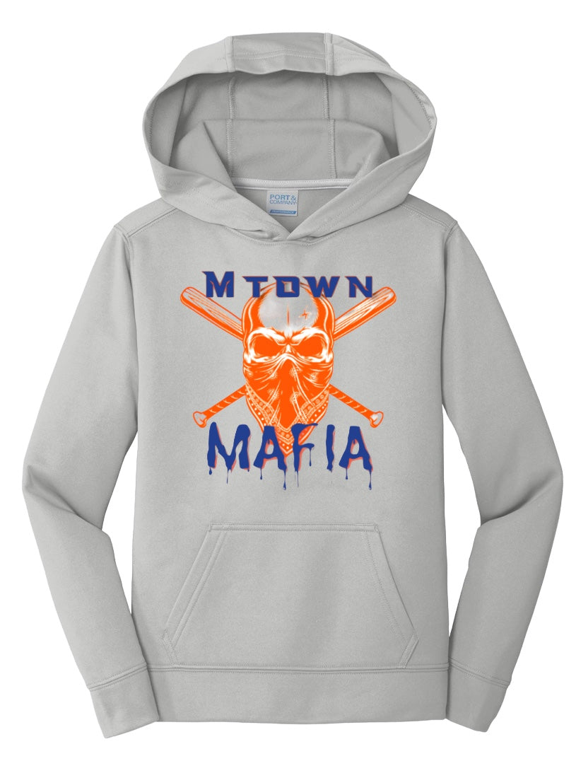 MTOWN MAFIA LOGO Gray Youth Performance Fleece Hooded Sweatshirt