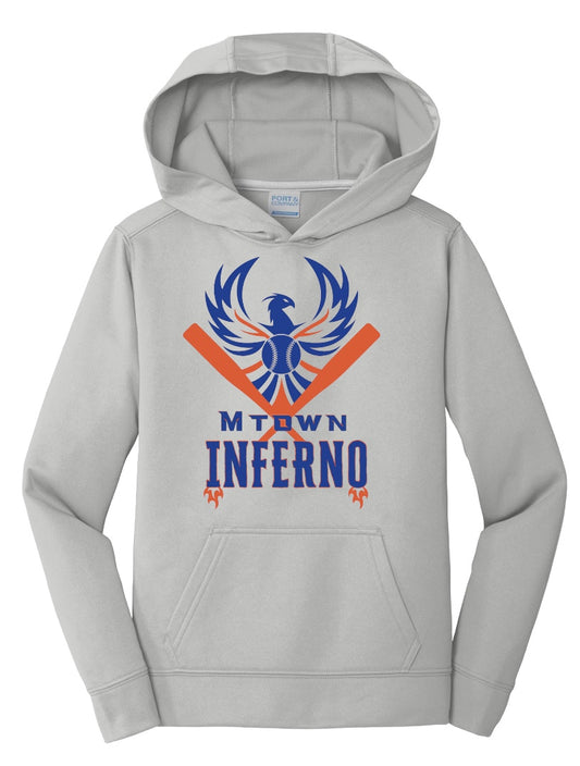 MTOWN INFERNO 2025 Roster Silver Youth Performance Fleece Hooded Sweatshirt