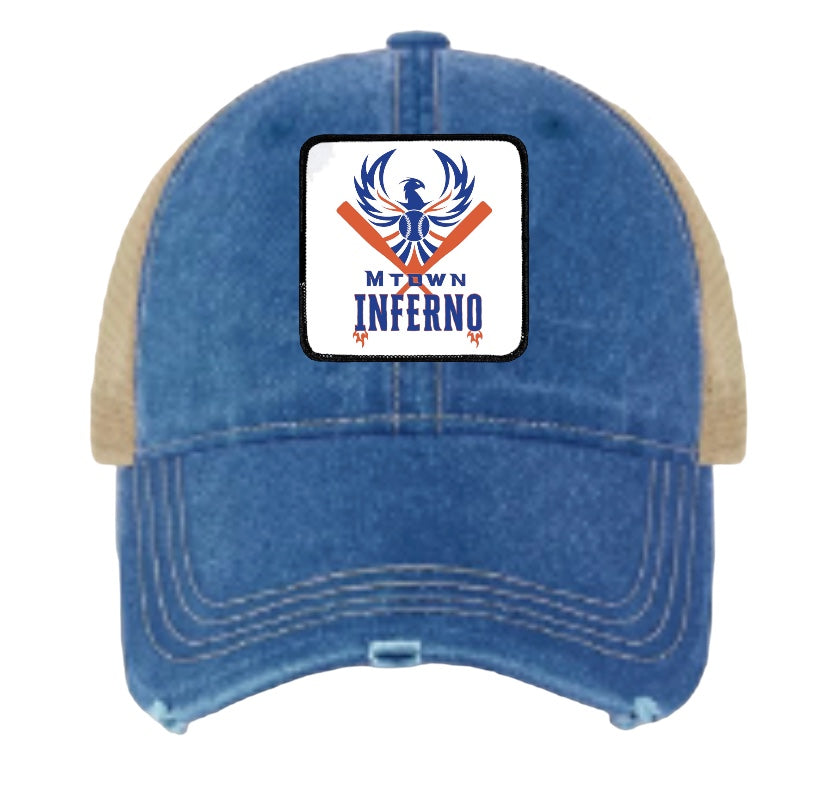 MTOWN INFERNO Distressed Trucker Hat With Patch