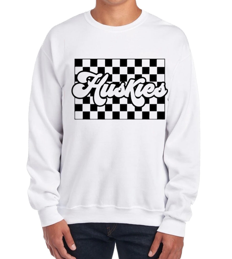 HUSKIES Checkered Crewneck Sweatshirt-YOUTH