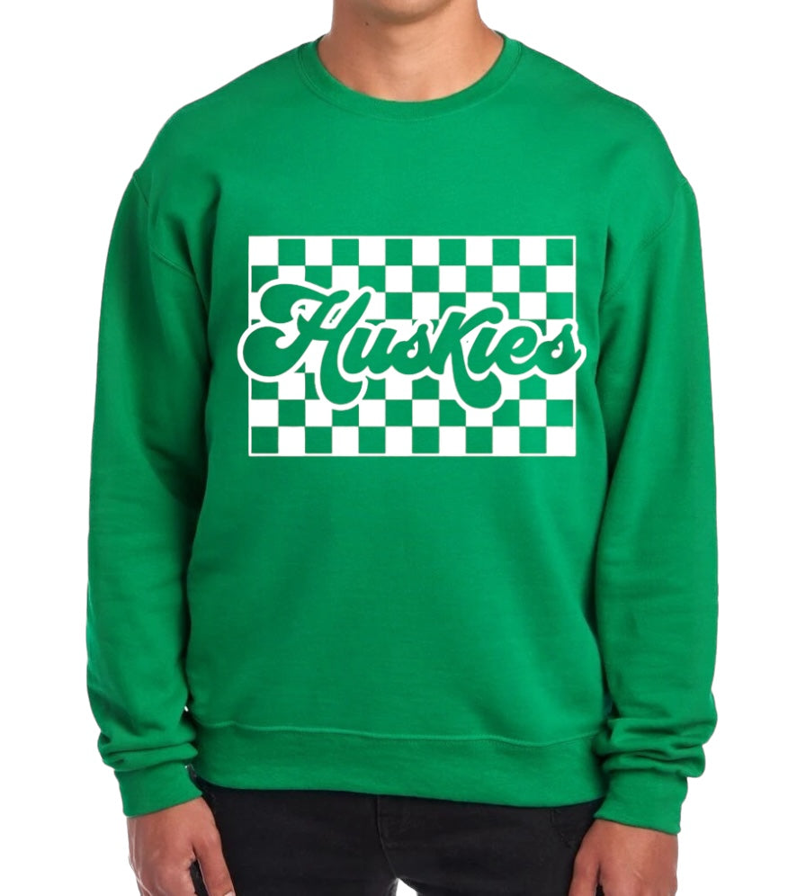 HUSKIES Checkered Crewneck Sweatshirt