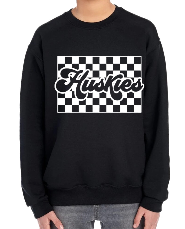 HUSKIES Checkered Crewneck Sweatshirt-YOUTH