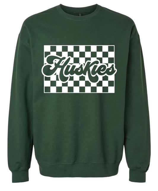 HUSKIES Checkered Crewneck Sweatshirt-YOUTH