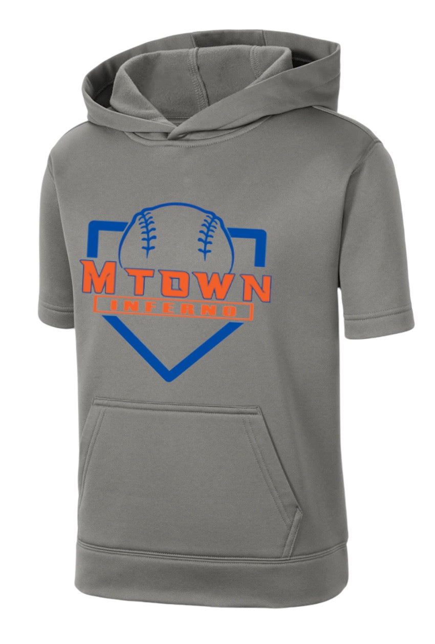 INFERNO DUGOUT Youth Sport-Wick Fleece Short Sleeve Hooded Pullover