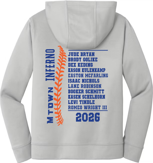 MTOWN INFERNO 2025 Roster Silver Youth Performance Fleece Hooded Sweatshirt