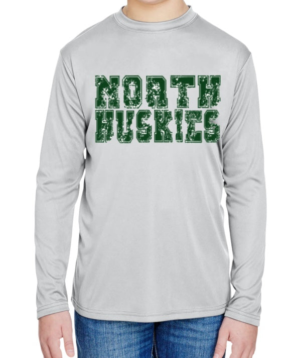 Distressed Varsity HUSKIES Long Sleeve Performance Tee-Youth