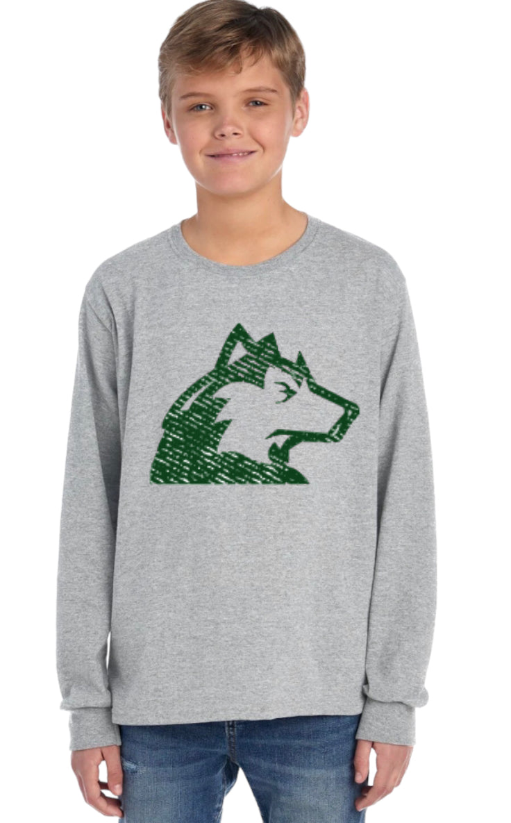 Husky Head Distressed Long Sleeve Tee-Youth